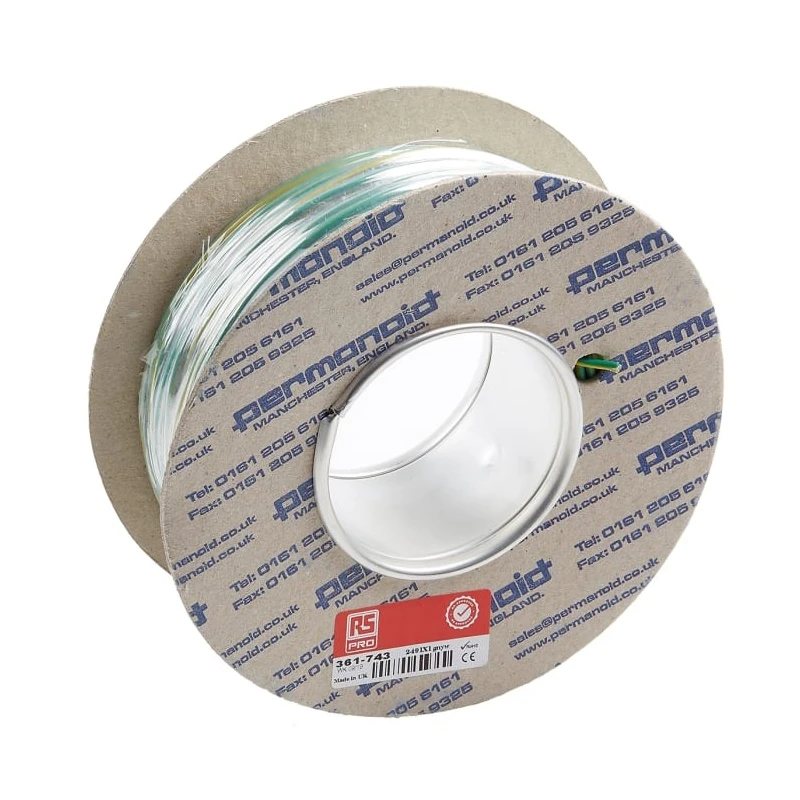 RS PRO H05V-K Series Yellow, Green Hook Up Wire 17 AWG 100 m Polyvinyl Chloride 361-743
