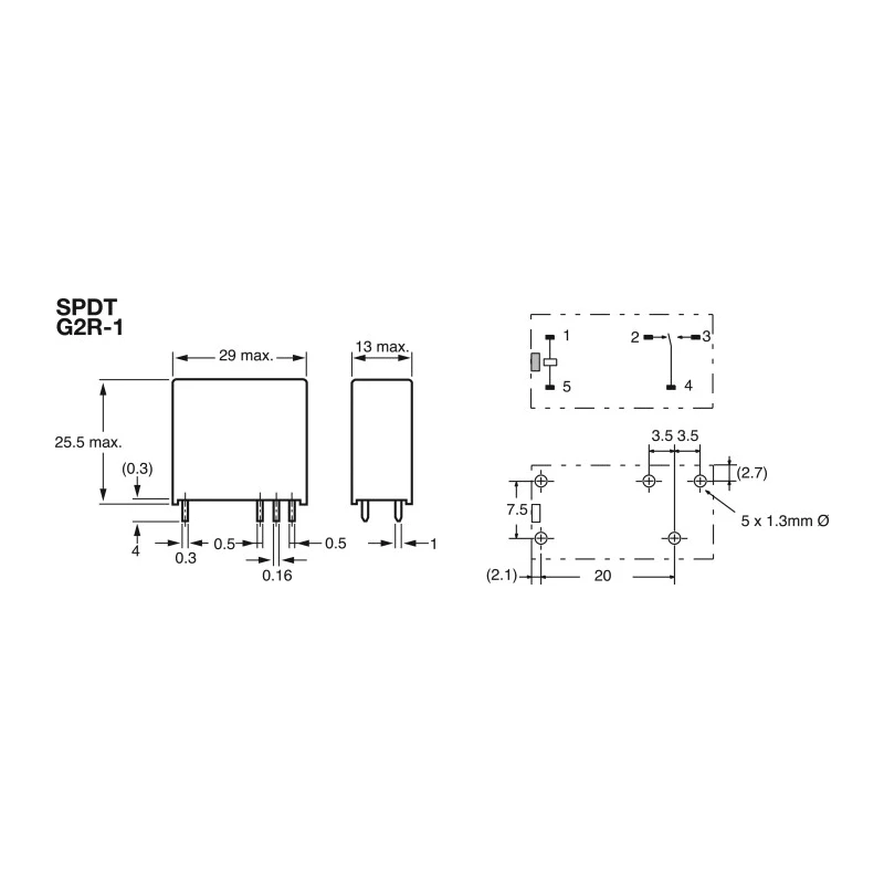 Omron PCB Power Relay 5V DC Coil, 10A SPDT, Solder Terminal G2R-1 DC5