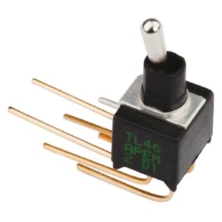 APEM PCB Mount On-Off-On Toggle Switch SPDT, Through Hole, 20V AC/DC, 400mA, Brass Actuator TL39WW050