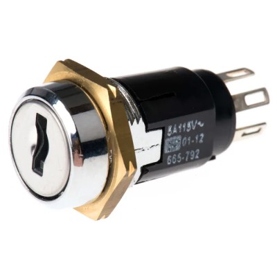 Lorlin DPDT Key Switch, 1A, 2 Way, Random Key, Zinc Alloy Housing, 24V DC/115V AC SRL5JD2
