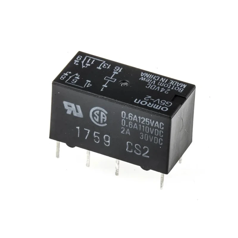 Omron PCB Signal Relay 24V DC 2A DPDT G5V-2 DC24, 500mW Coil, Gold Plated Contacts