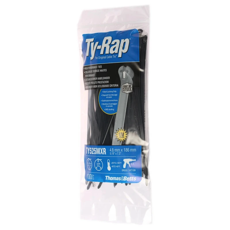 Thomas & Betts Weather Resistant Cable Tie 185.67 mm x 4.83 mm Black Polyamide 66 7TCG009200R0023 TY525MXR
