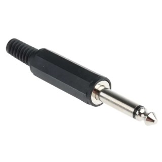 RS PRO Jack Connector, 6.35 mm Cable Mount, Male, Mono, Solder Termination, 2 Pole, Nickel Plated, Polyethylene 392-609