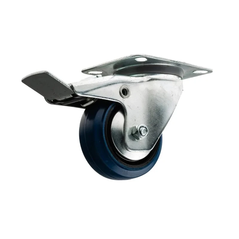 Guitel Hervieu Braked Swivel Castor 80 kg Capacity 80 mm Wheel Rubber Galvanised Steel Plate Mount 12757210