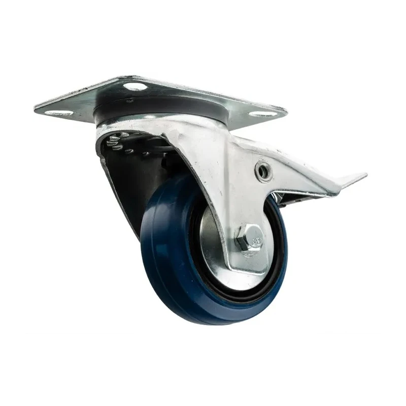 Guitel Hervieu Braked Swivel Castor 80 kg Capacity 80 mm Wheel Rubber Galvanised Steel Plate Mount 12757210