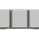 Siemens 16A 250V Grey 3 Gang Plug Socket DELTA Outdoor Type F IP44 Screwless Surface Mount 70x70x45mm 5UB4731