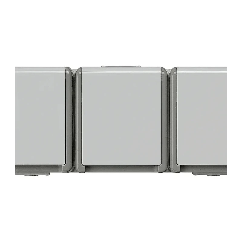 Siemens 16A 250V Grey 3 Gang Plug Socket DELTA Outdoor Type F IP44 Screwless Surface Mount 70x70x45mm 5UB4731