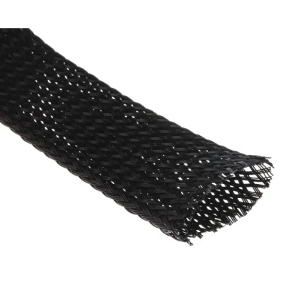 RS PRO Expandable Braided Polyethylene Terephthalate Cable Sleeve, Black, 30m Length, 31.7mm Max Diameter, 408-299