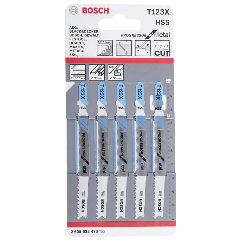 Bosch Jigsaw Blade for Aluminium and Soft Metal, High Speed Steel, 74 mm Length, T123X Series, Model 2608638473