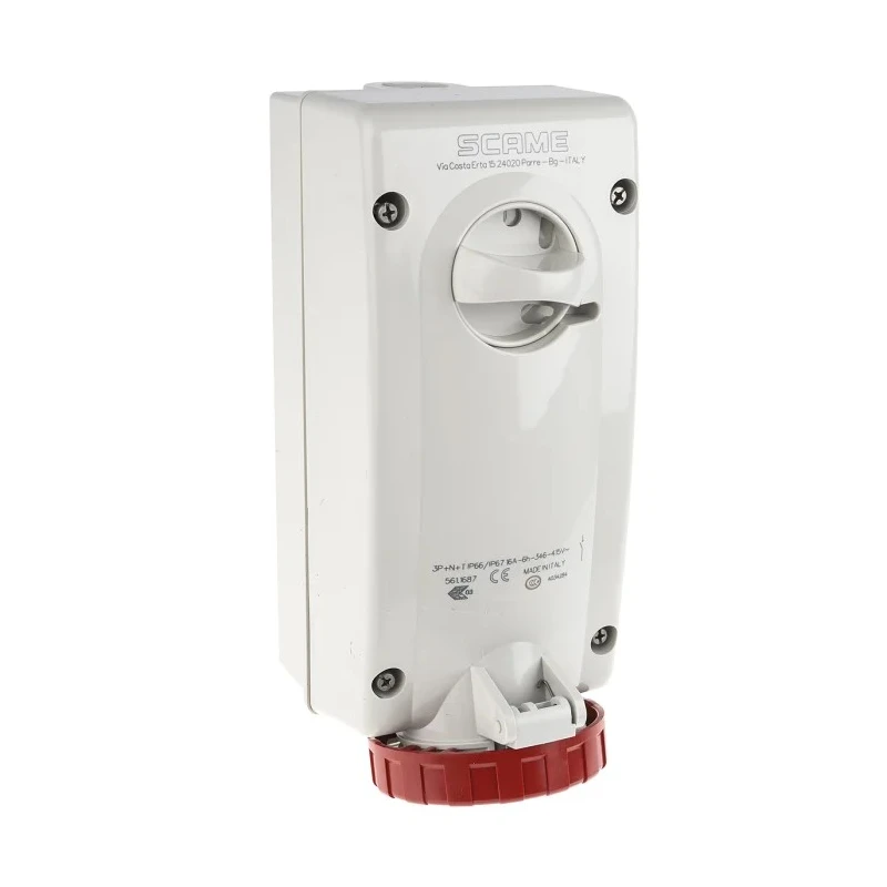 Scame Industrial Switchable Socket Interlock, 3+N+E, 16A, 415V, IP67, Polymer, Straight, Earthing Position 6h 