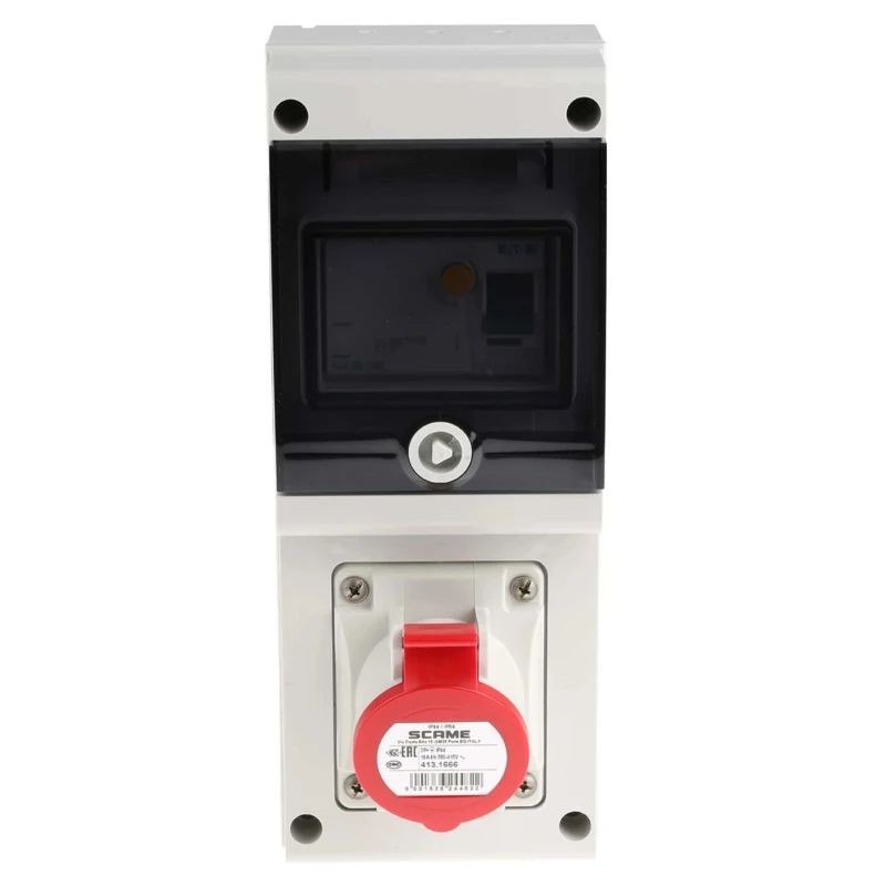 Scame DOMINO Residual Current Device 3P+PE, 16A, 415V, Angled, IP44 Red Wall Mount 