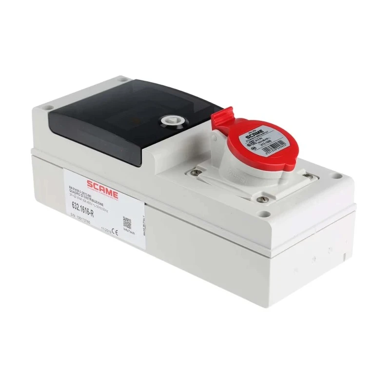 Scame DOMINO Residual Current Device 3P+PE, 16A, 415V, Angled, IP44 Red Wall Mount 