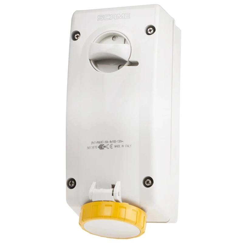 Scame Switchable Industrial Interlock Socket, 2+E, 16A, 130V, IP67, Earthing Position 4h, Straight, Polymer Body 
