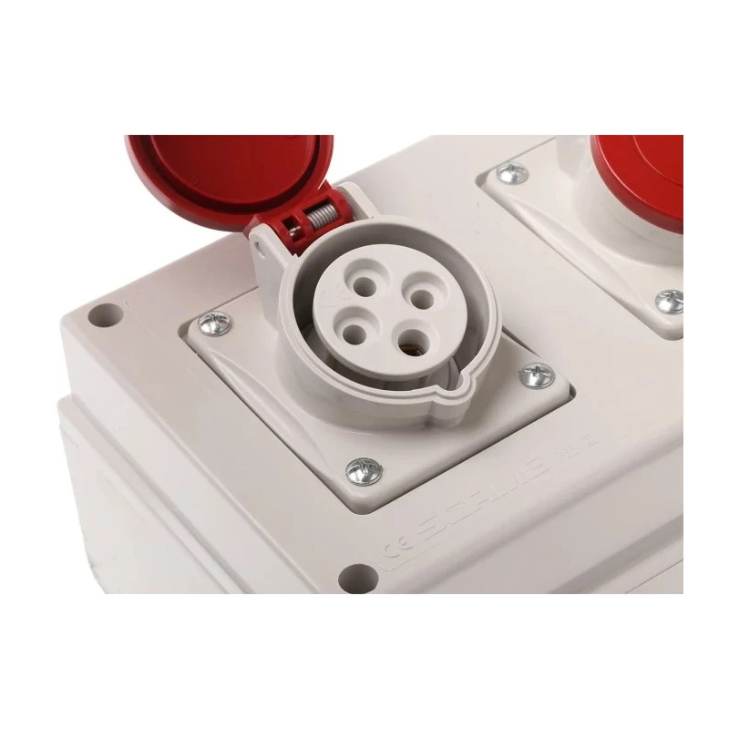 Scame  Surface Mount Industrial Power Socket 16A 415V 3P+PE IP44 Thermoplastic Red DOMINO IP66