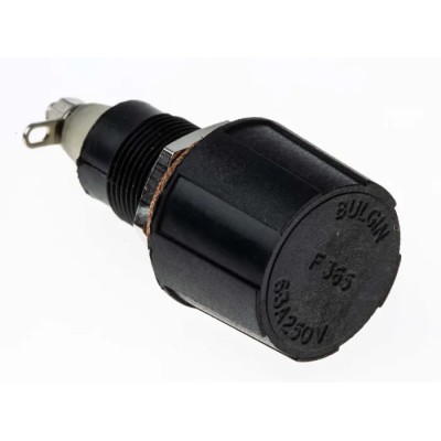 Bulgin FX0365 6.3A Panel Mount Fuse Holder, 1 Pole, 250V AC, IP66, Glass Filled Nylon, For 5 x 20 mm