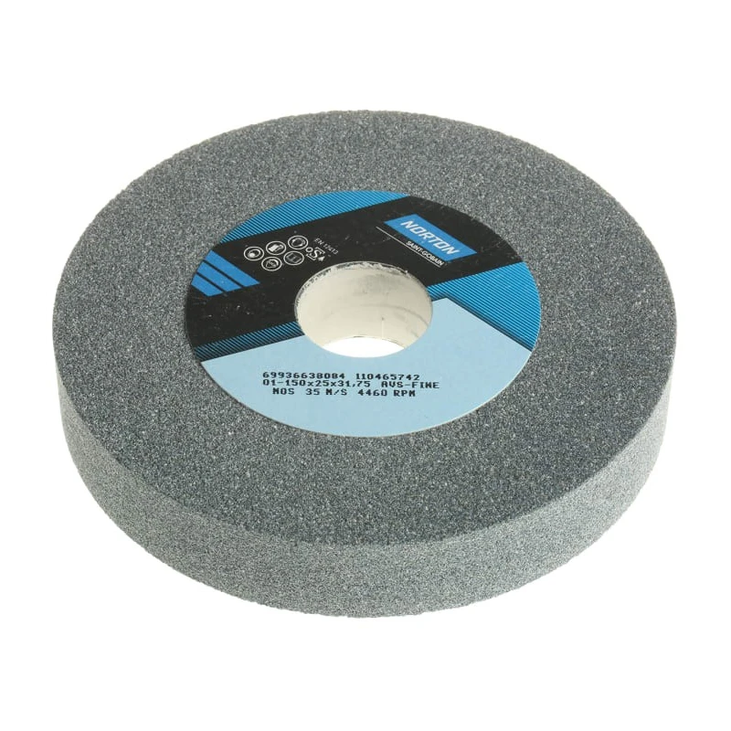 Norton Aluminium Oxide Abrasive Wheel, Fine Grade, 150 mm Diameter, 25 mm Thickness, 31.75 mm Bore, 4460 rpm 69936638084