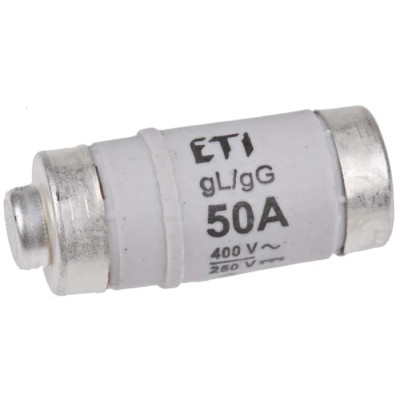 ETI Neozed Fuse D02, 50A, 400V AC, E18 Thread, Ceramic Body, Breaking Capacity 50kA 2212004