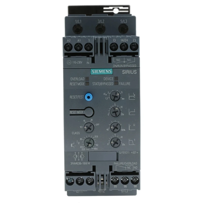 Siemens 3RW40 Soft Starter 480V AC, 22 kW, 3 Phase, Chassis Mount, IP20, 170mm x 55mm, Model 3RW4036-1BB14
