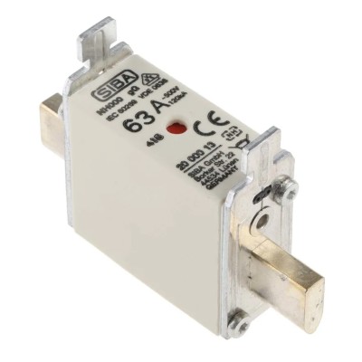 SIBA NH Fuse 63A, NH000 Size, 500V AC, Blade Tag, High Rupture Capacity, 