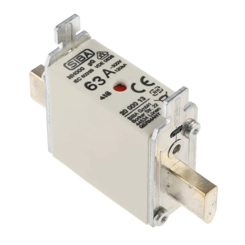 SIBA NH Fuse 63A, NH000 Size, 500V AC, Blade Tag, High Rupture Capacity, 