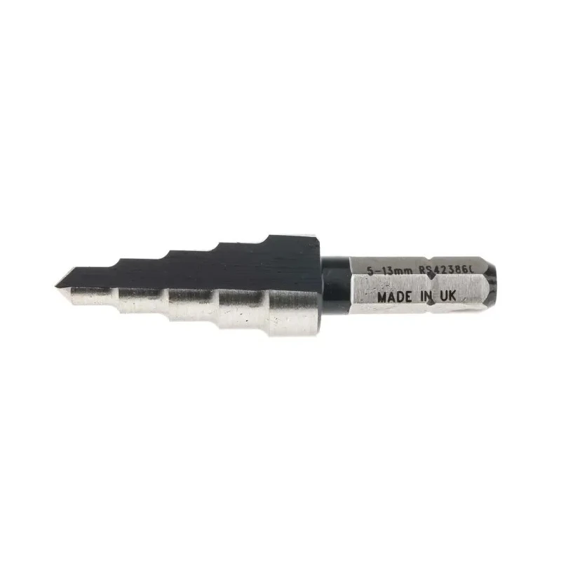 RS PRO HSS Step Drill Bit 5 to 13 mm, 55 mm Length, Hex Shank, Bright Finish 423-860