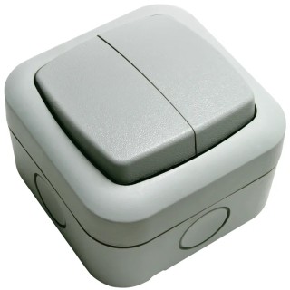 Timeguard Powerseal 2-Way Rocker Bell Push Light Switch TPSL02, IP55, 2 Gang, 230V, Polycarbonate, Satin Grey