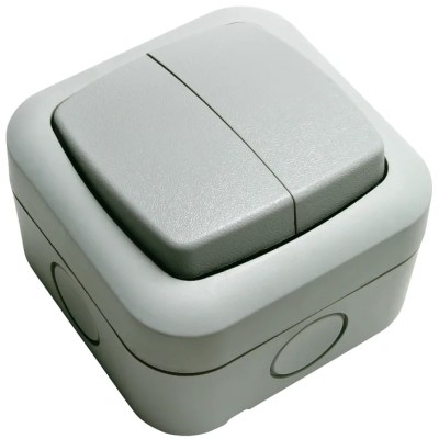Timeguard Powerseal 2-Way Rocker Bell Push Light Switch TPSL02, IP55, 2 Gang, 230V, Polycarbonate, Satin Grey