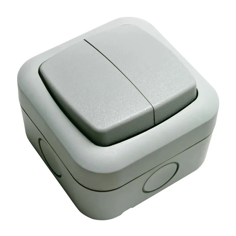 Timeguard Powerseal 2-Way Rocker Bell Push Light Switch TPSL02, IP55, 2 Gang, 230V, Polycarbonate, Satin Grey