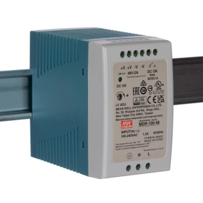 MEAN WELL Switched Mode DIN Rail Power Supply 100 W, 264V AC Input, 56V DC Output, 2A, MDR-100-48