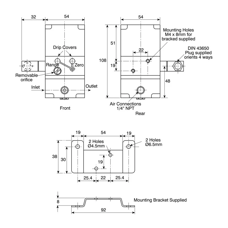 Watson Smith IP Converter NPT 1/4 Female, 0.85 L/min Flow Rate, 4–20 mA Input, 0.2–1 bar Output Pressure, IP65, Model 400100R