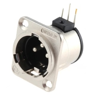 Neutrik Panel XLR Connector Right Angle 50V 6A 3 Way Male Silver over Nickel Plating NC3MD-H