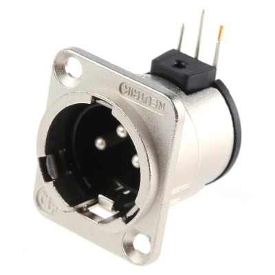Neutrik Panel XLR Connector Right Angle 50V 6A 3 Way Male Silver over Nickel Plating NC3MD-H