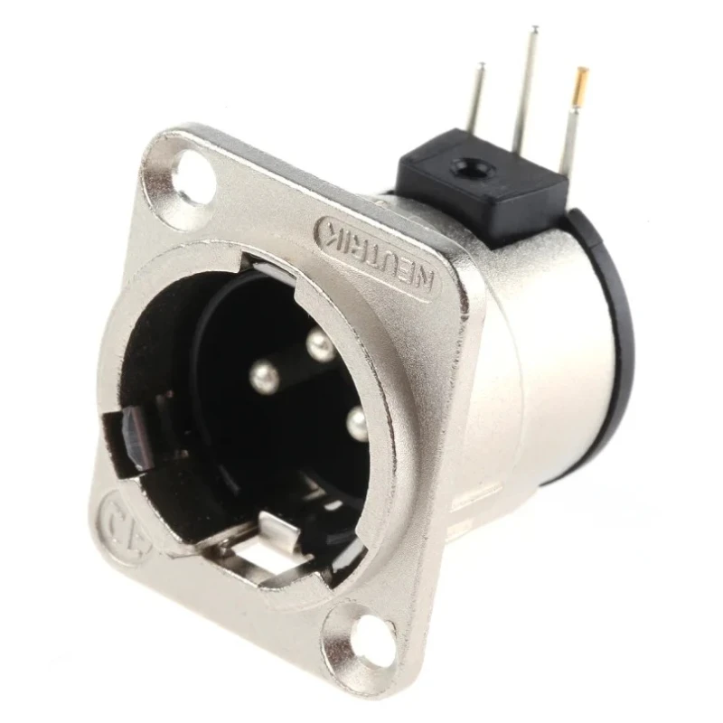 Neutrik Panel XLR Connector Right Angle 50V 6A 3 Way Male Silver over Nickel Plating NC3MD-H