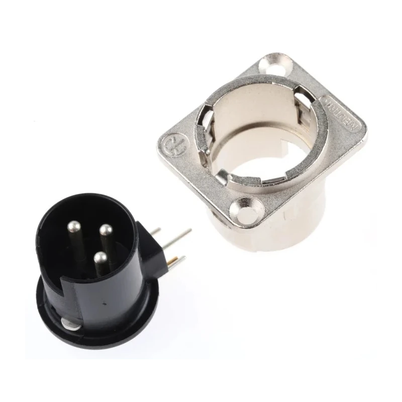 Neutrik Panel XLR Connector Right Angle 50V 6A 3 Way Male Silver over Nickel Plating NC3MD-H