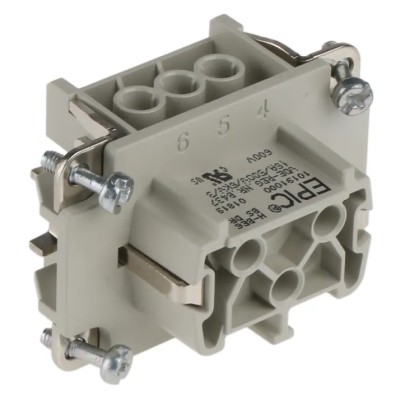 EPIC Heavy Duty Power Connector Module, 16A, H-BE Series, Female, 6 Contacts, 600V, Cable Mount, IP65, Copper 10191000