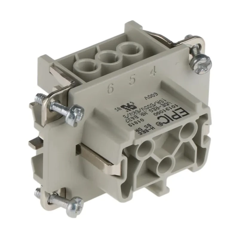 EPIC Heavy Duty Power Connector Module, 16A, H-BE Series, Female, 6 Contacts, 600V, Cable Mount, IP65, Copper 10191000