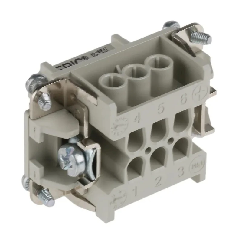EPIC Heavy Duty Power Connector Module, 16A, H-BE Series, Female, 6 Contacts, 600V, Cable Mount, IP65, Copper 10191000