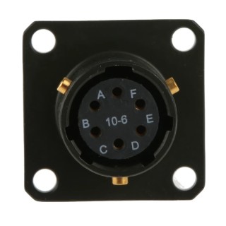 Amphenol Limited MIL Spec Circular Connector, 6 Contacts, Box Mount, Bayonet Lock, Female, Copper Tin, Olive, 62GB-12E10-06SN