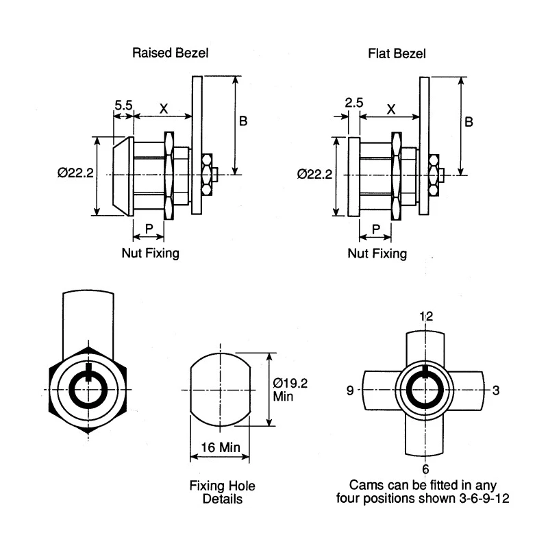 Euro-Locks a Lowe & Fletcher group Company Raised Bezel Tumbler Lock , Key Unlock, Panel-to-Tongue Depth 18mm 4303-0100BA