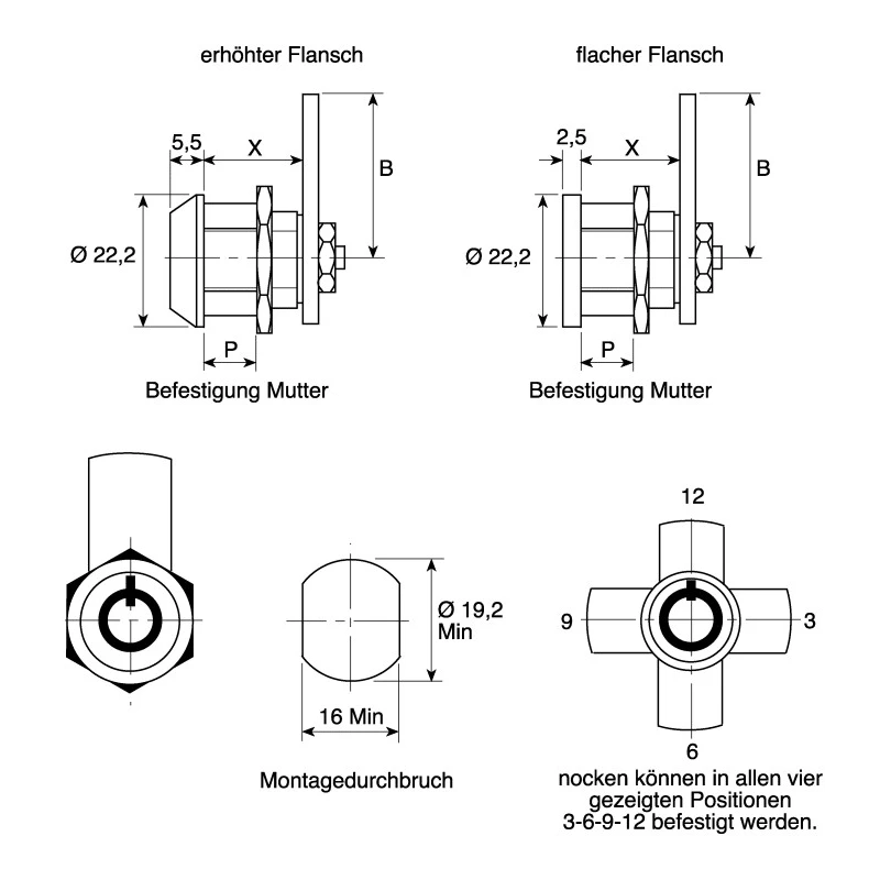 Euro-Locks a Lowe & Fletcher group Company Raised Bezel Tumbler Lock , Key Unlock, Panel-to-Tongue Depth 18mm 4303-0100BA