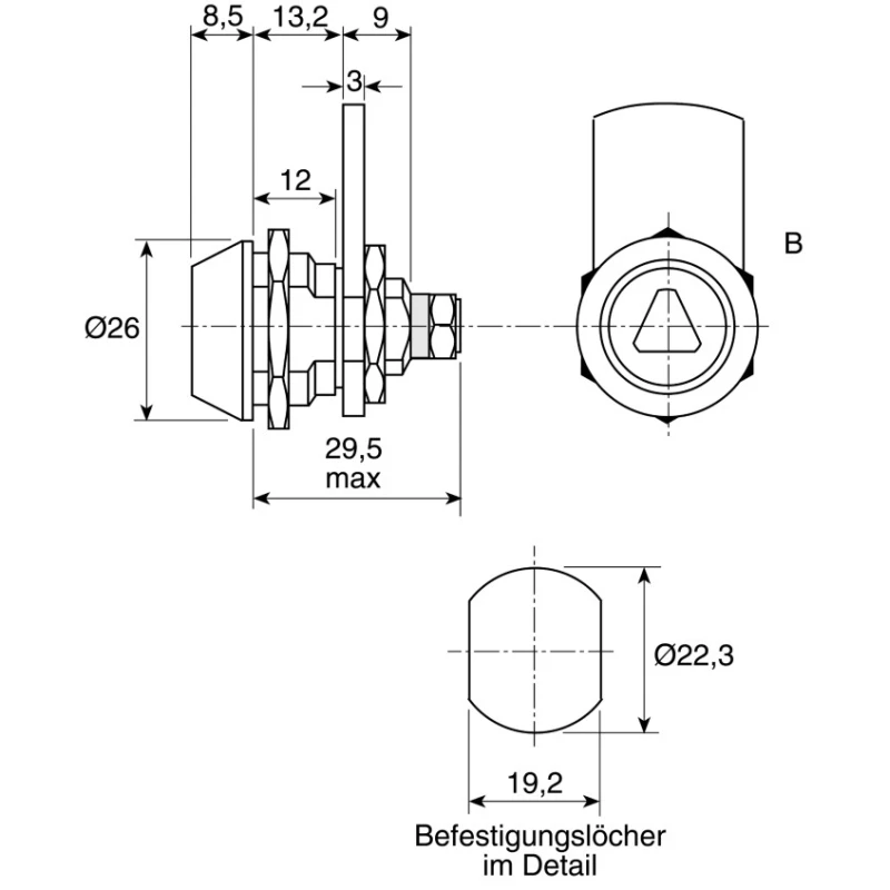 Euro-Locks a Lowe & Fletcher group Company Camlock 12 mm Panel-to-Tongue, 22.7 x 19.2 mm, Key Unlock, Zinc Plated 5500-0501BA