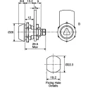 Euro-Locks a Lowe & Fletcher group Company Camlock 12 mm Panel-to-Tongue, 22.7 x 19.2 mm, Key Unlock, Zinc Plated 5500-0501BA