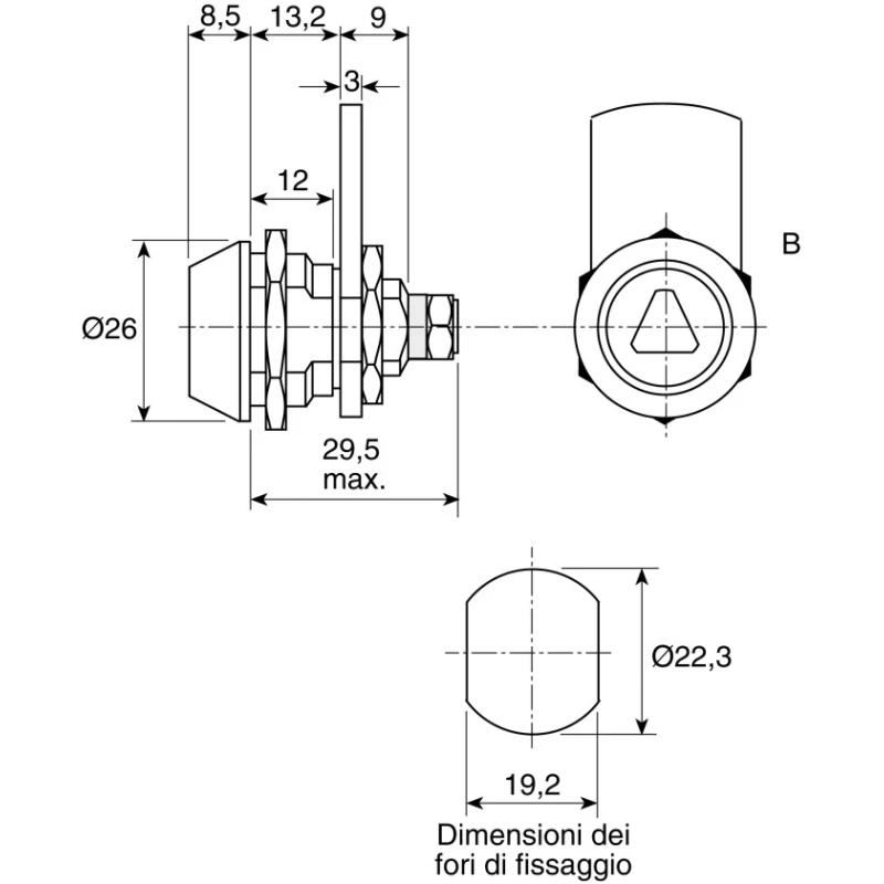 Euro-Locks a Lowe & Fletcher group Company Camlock 12 mm Panel-to-Tongue, 22.7 x 19.2 mm, Key Unlock, Zinc Plated 5500-0501BA