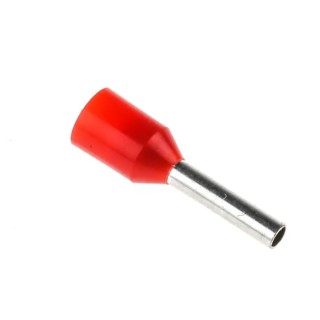 RS PRO Insulated Crimp Bootlace Ferrule, Red, Nylon, 8.0 mm Pin Length, 1.7 mm Pin Diameter, 18 AWG, Pack of 10 458-702