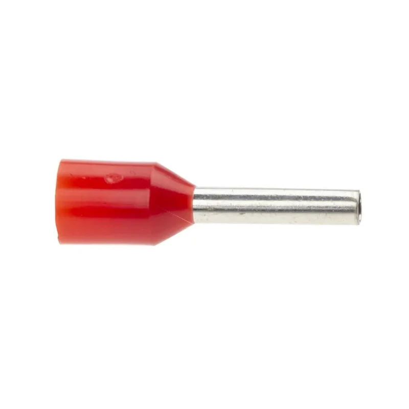 RS PRO Insulated Crimp Bootlace Ferrule, Red, Nylon, 8.0 mm Pin Length, 1.7 mm Pin Diameter, 18 AWG, Pack of 10 458-702