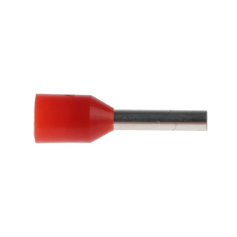 RS PRO Insulated Crimp Bootlace Ferrule, Red, Nylon, 8.0 mm Pin Length, 1.7 mm Pin Diameter, 18 AWG, Pack of 10 458-702
