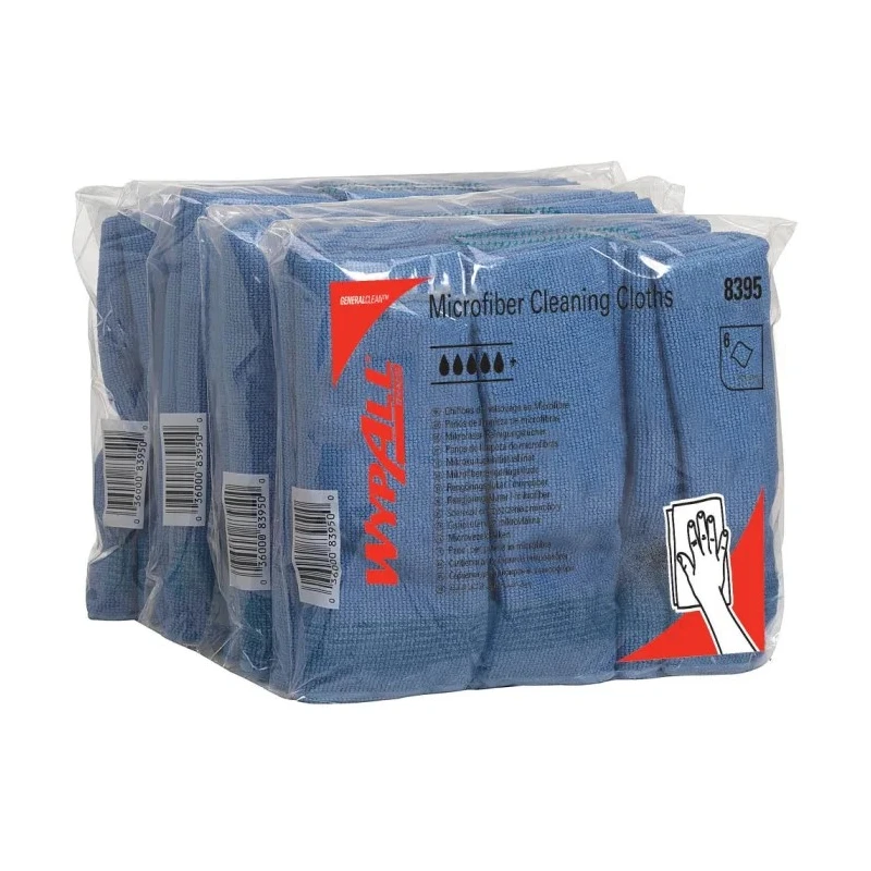 WYPALL Microfibre Cleaning Cloths Blue, 400 x 400 mm, Repeat Use, Box of 6 – 8395