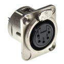 Neutrik Female Panel XLR Connector, 5 Contacts, 50V, 7.5A, Gold over Nickel Plated, Solder, Straight, NC5FD-L-1