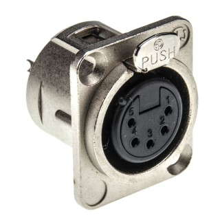 Neutrik Female Panel XLR Connector, 5 Contacts, 50V, 7.5A, Gold over Nickel Plated, Solder, Straight, NC5FD-L-1