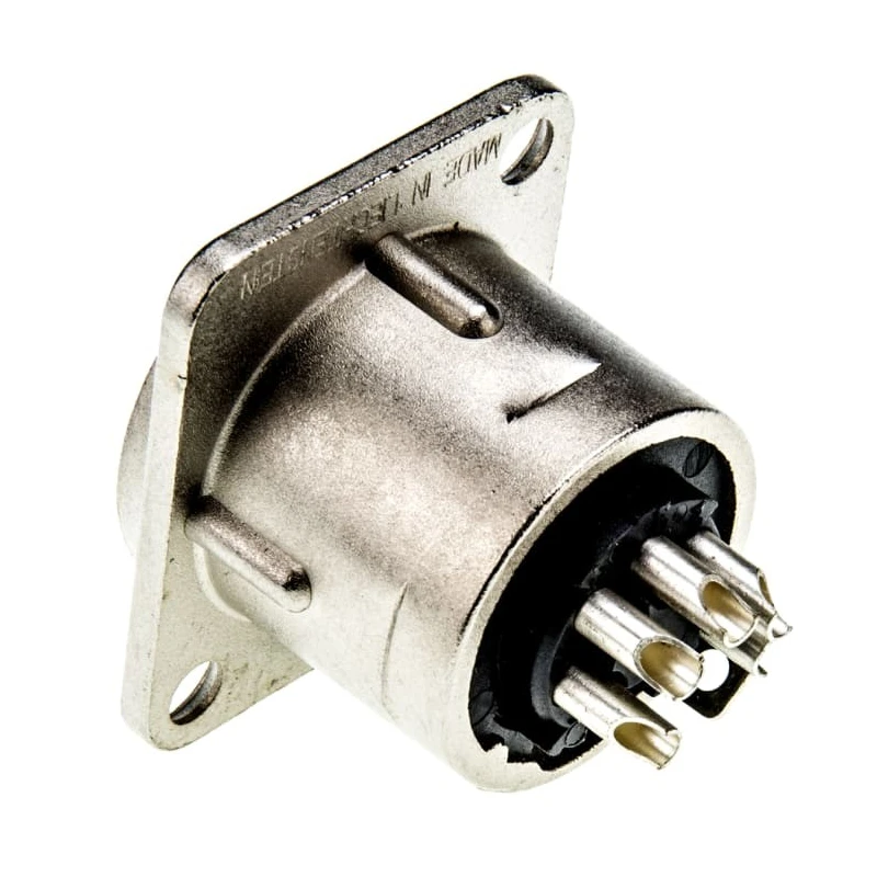 Neutrik Female Panel XLR Connector, 5 Contacts, 50V, 7.5A, Gold over Nickel Plated, Solder, Straight, NC5FD-L-1